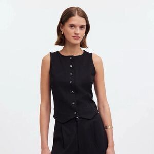 A-new-day Women's Button Front Tailored Vest Top Black XL